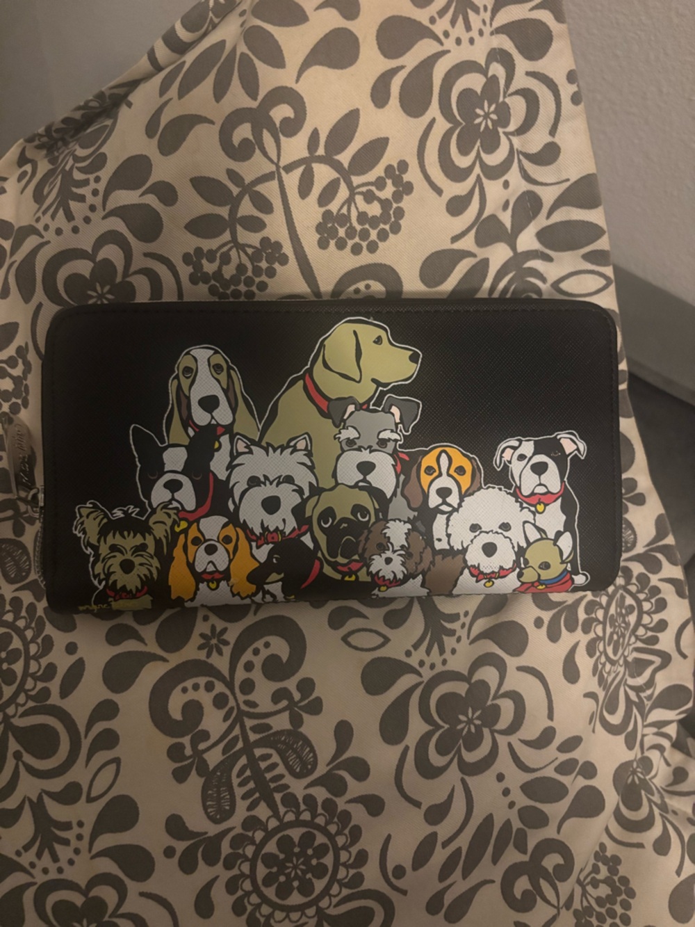 Black Wallet Phone Case with Playful Dog Group Print